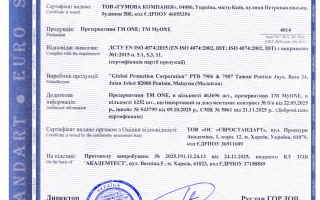 Сертифікат відповідності на презервативи ТМ ONE та TM MyONE
