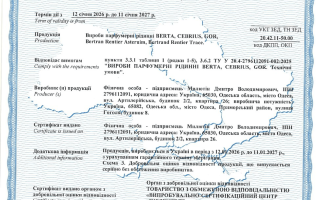 Сертифікація на парфумерну продукцію BERTA, CEBRIUS, GOR