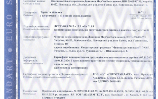 Сертифікат відповідності на торти та тістечка за ДСТУ 4803:2013 — кейс ТОВ «Серт-консалт груп»